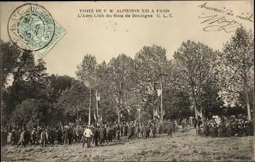 Ak Paris XVI Passy, Aero-Club du Bois de Boulogne, Besuch von HM Alphonse XIII