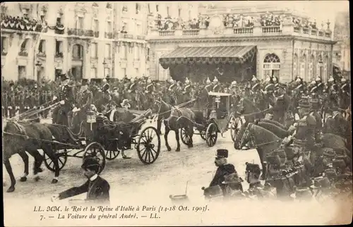 Ak Paris XVI Passy, König und Königin von Italien 1903, Das Auto von General André