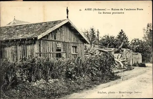 Ak Aire Ardennes, Ruinen des alten Postamtes