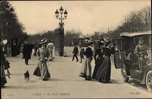 Ak Paris XVII, Porte Dauphine, Auto