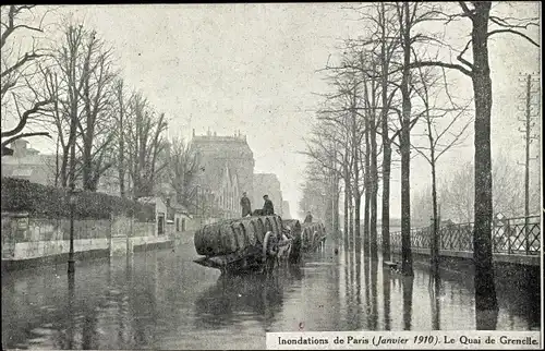 Postkarte Paris XV, Quai de Grenelle, Überschwemmung der Seine Januar 1910
