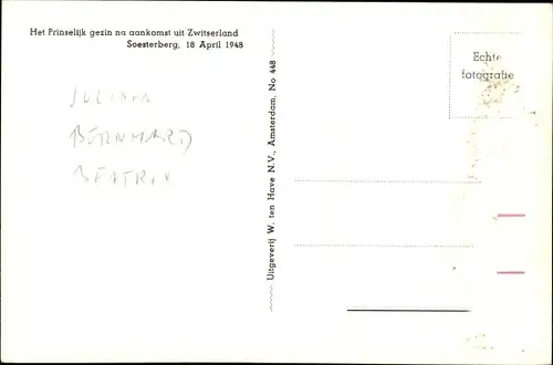 Ak Niederländisches Königshaus, Juliana der Niederlande, Prinz Bernhard, Soesterberg 1948