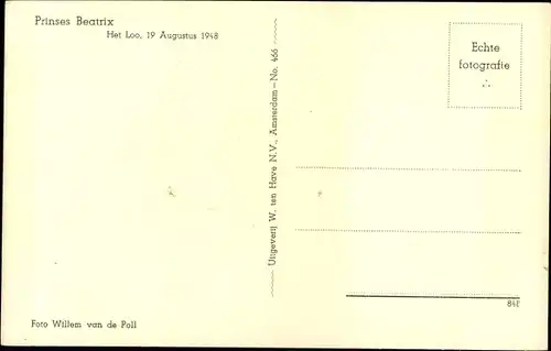 Ak Prinzessin Beatrix der Niederlande, Portrait, Het Loo 1948