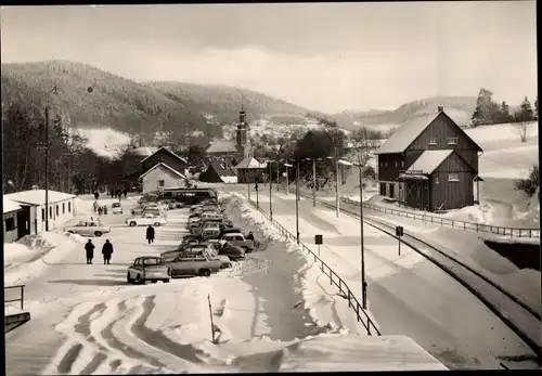 Ak Geising Altenberg Osterzgebirge, Teilansicht im Winter, Gleise