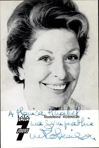 Foto Schauspielerin Madeleine Robinson, Portrait, Autogramm