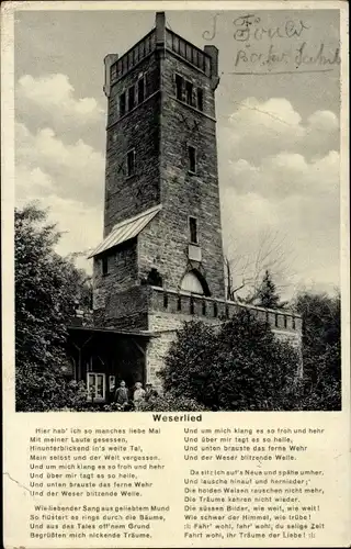 Ak Rinteln an der Weser, Rintelner Klippenturm, Weserlied