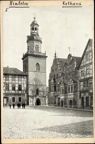 Ak Rinteln an der Weser, Rathaus, Fachwerkhäuser, Turm