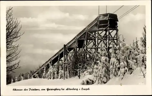 Ak Altenberg im Erzgebirge, Schanze des Friedens, Geisingberg, Winteransicht