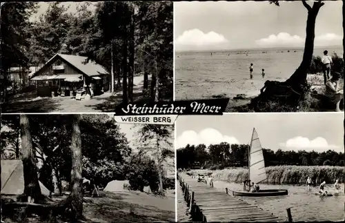 Ak Steinhude Wunstorf Niedersachsen, Steinhuder Meer, Weißer Berg, Segelboot, Steg, Campingplatz