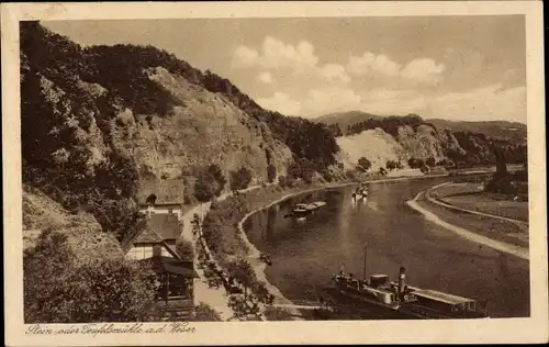 Ak Pegestorf an der Weser, Steinmühle, Teufelsmühle, Schiffe