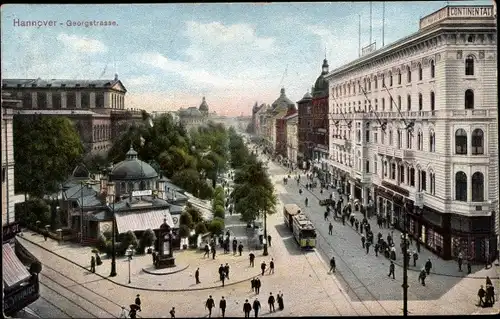 Ak Hannover in Niedersachsen, Georgstraße, Kröpcke, Straßenbahn, Passanten