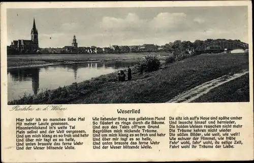 Ak Rinteln an der Weser, Ortsansicht, Weserlied