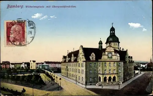 Ak Bamberg an der Regnitz Oberfranken, Wilhelmsplatz mit Oberpostdirektion