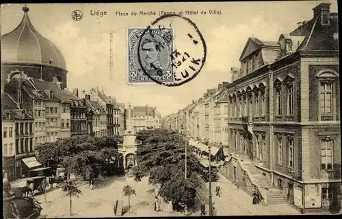 Ak Lüttich Lüttich Wallonien, Place du Marché, Rathaus