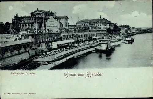 Mondschein Ak Dresden Altstadt, Italienisches Dörfchen, Anleger, Schiffe, Nachtansicht