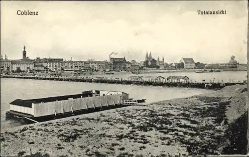 Ak Koblenz am Rhein, Coblenz, Totalansicht, Schiff, Kirchtürme