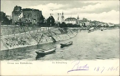 Ak Rüdesheim am Rhein, Schiff, Brömserburg , Ufer, Promenade