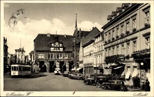 Ak Minden in Westfalen, Markt, Straßenbahn, Hotel