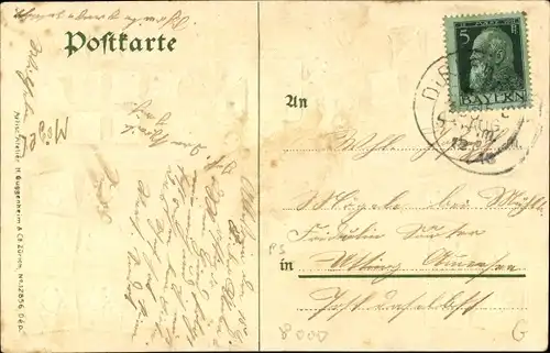 Präge Wappen Ak München, Rathaus und Marienplatz, Briefmarken