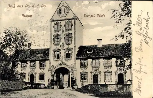 Ak Rot an der Rot in Württemberg, Rathaus, evangelische Schule