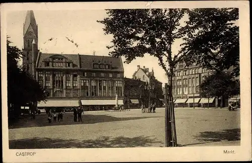 Ak Castrop Rauxel, Partie am Markt, Kirche, Passanten