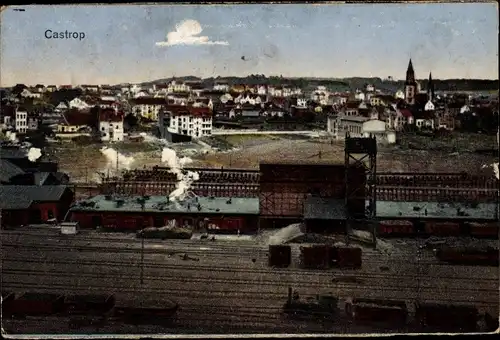Ak Castrop Rauxel im Ruhrgebiet, Vogelschau, Warenbahnhof, Industriegelände
