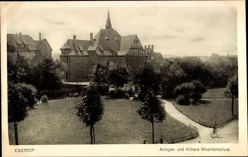 Ak Castrop Rauxel im Ruhrgebiet, Anlagen und Höhere Mädchenschule