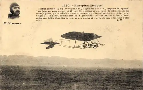 Ak Monoplan Nieuport, Flugpionier, Flugzeug