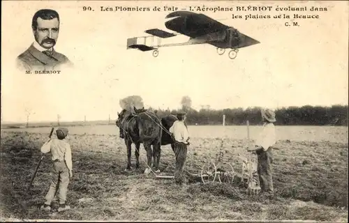 Ak Les Pionniers de l’Air, das Bleriot-Flugzeug, Beauce-Ebene