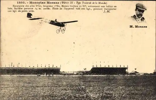 Ak Eindecker Morane, Bleriot IX Typ Traverse de la Manche, Flugpionier