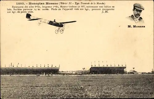 Ak Eindecker Morane, Bleriot IX Typ Traverse de la Manche, Flugpionier