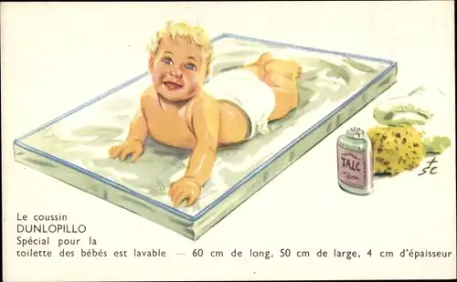 Künstler Ak Reklame Dunlopillo Matratzen und Kissen aus Latexschaum, Dunlop, Baby, Wickelunterlage