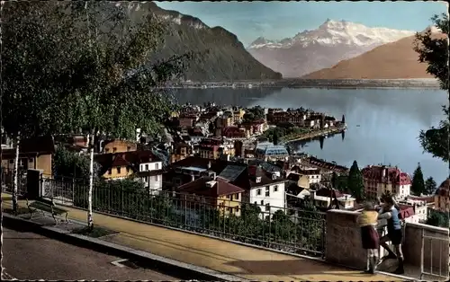 Ak Montreux Kanton Waadt Schweiz, Gesamtansicht und die Dents du Midi