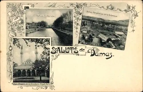 Ak Damaskus Damaskus Syrien, Gesamtansicht der Festung, Moschee