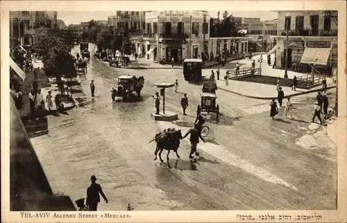 Ak Tel Aviv Jaffa Israel, Allenby Street, Mercaz, Straßenansicht