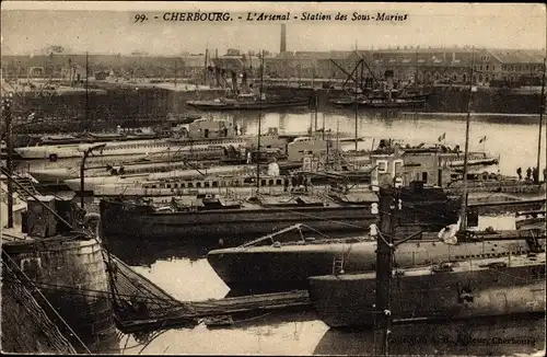 Ak Cherbourg, Das Arsenal, U-Boot-Station, Französisches U-Boot
