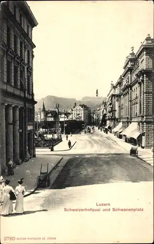 Ak Luzern Stadt Schweiz, Schweizerhofquai und Schwanenplatz