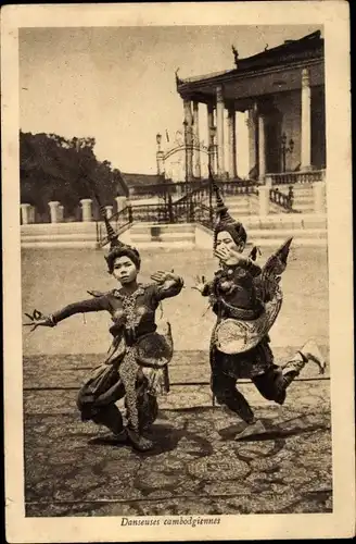 Ak Kambodscha, Kambodschanische Tänzer, Tänzerinnen in Trachten