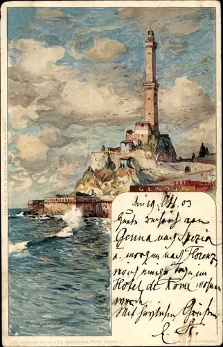 Künstler Litho Wielandt, Manuel, Genova Genua Ligurien, Küste, Leuchtturm