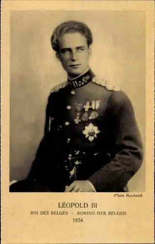 Ak Leopold III, König von Belgien, Portrait in Uniform, Orden