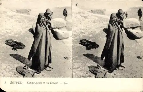 Stereo Ak Ägypten, Arabische Frau und ihr Kind