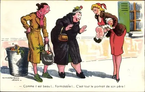Künstler Ak Chaperon, Jean, Frau zeigt Babypo