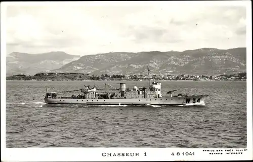 Foto Ak Französisches Kriegsschiff, Chasseur 1, W 34, 1941