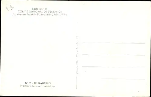 Ak Französisches U Boot, Nautilus, Sous Marin Atomique, Comité National de L'Enfance, 571