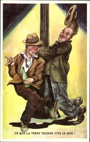 Künstler Ak Betrunkener Mann umarmt Laternenmast