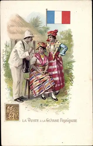 Briefmarken Litho Französisch Guayana, La Poste à la Guyane Francaise, Postbote