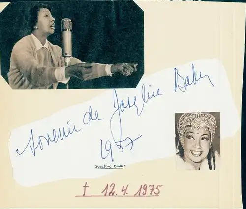 Ak Sängerin, Tänzerin und Schauspielerin Josephine Baker, Autogramm 1957