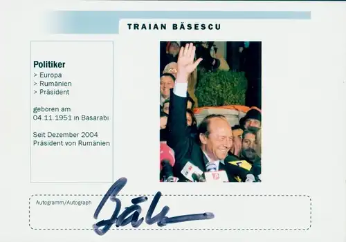 Ak Traian Băsescu, Präsident von Rumänien, Portrait, Autogramm