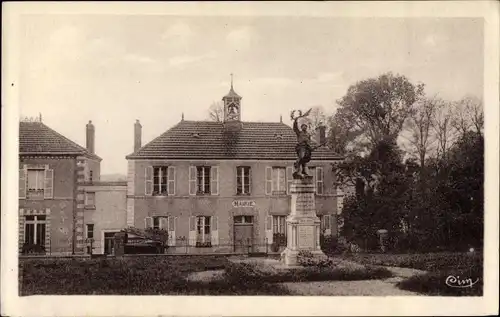 Ak Longueville Seine et Marne, Le Monument aux Morts et la Mairie