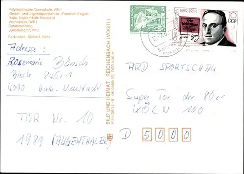 Ak Halle Neustadt, 1. Polytechnische Oberschule, WK I, Kindergarten Buratino, Wohnblock, Schwimmbad